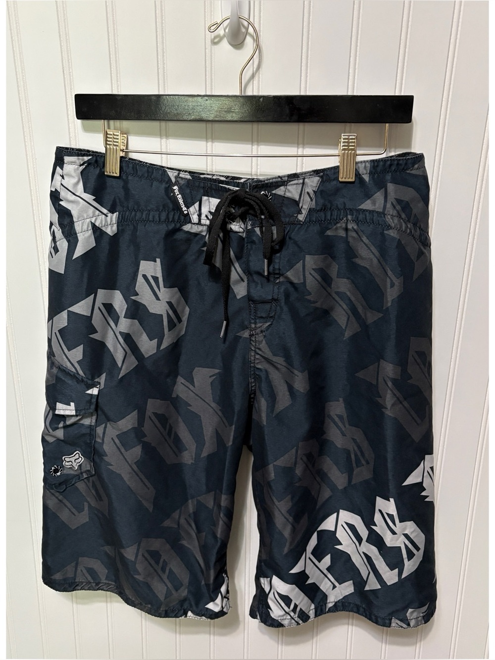FOX RACING Vintage Y2K Black White Logo Swim Boardshorts Shorts Mens Size 34